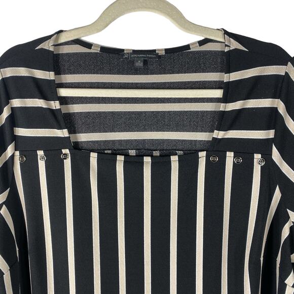 Adrianna Papell Square Neck Top Shirt Plus Sz 1X Black Tan Stripes Office Work - Picture 3 of 10